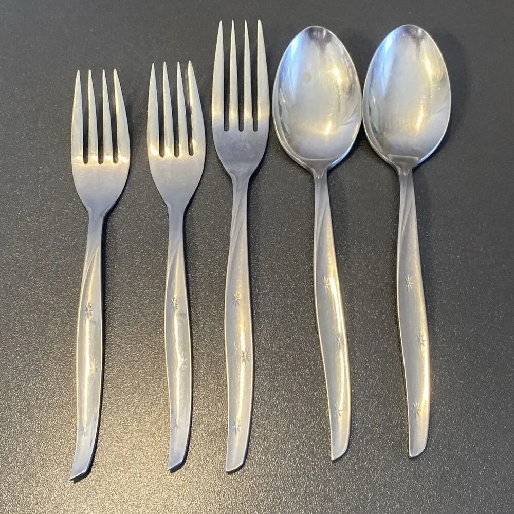 Vintage Atomic Star Starburst Dixon Deluxe Stainless Steel Flatware 1960's Japan